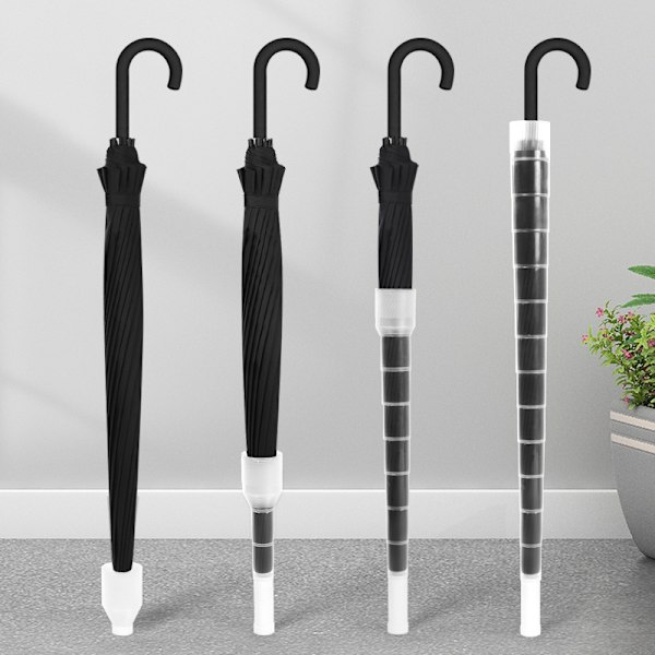 Automatisk Lang Sort Herreparaply - Solid - 16 Fiber Ribber - XXL Vindtæt