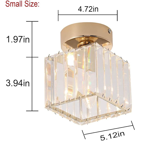 Kristall taklampa, 60W Mini Square Kronljus Infälld Modern Fällbar Nästan Taklampa, Matsal Sovrum, E27 Sockel
