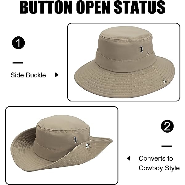 Solhatt for menn sommer bred brem UPF50 pustende vanntett sammenleggbar caps, khaki