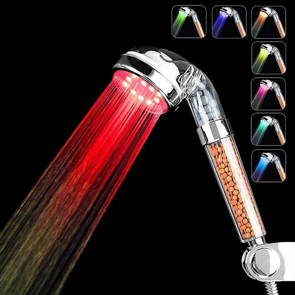LED dusjhode, 7-farget dimming håndholdt høytrykks spa dusjhode sprinkler og dobbelt filter vannsparende dusjhode