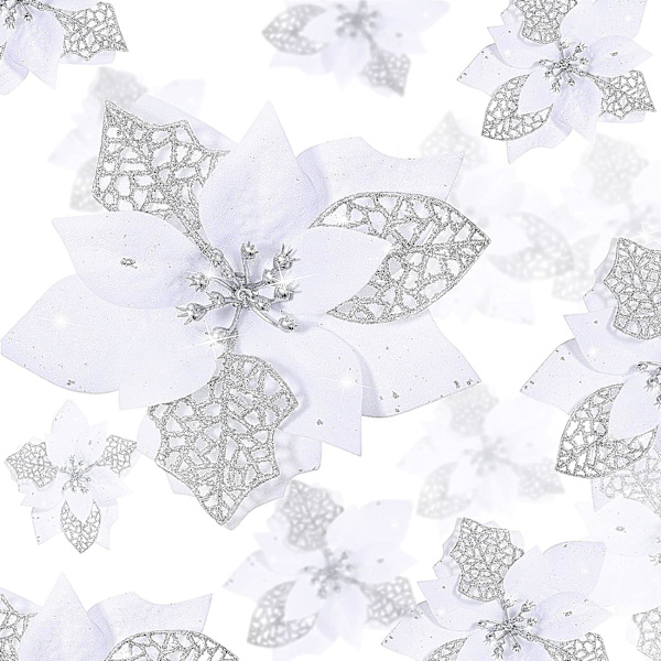 36 stycken Julglitter Julstjärna Faux Blommor Jul Blommor Dekorationer