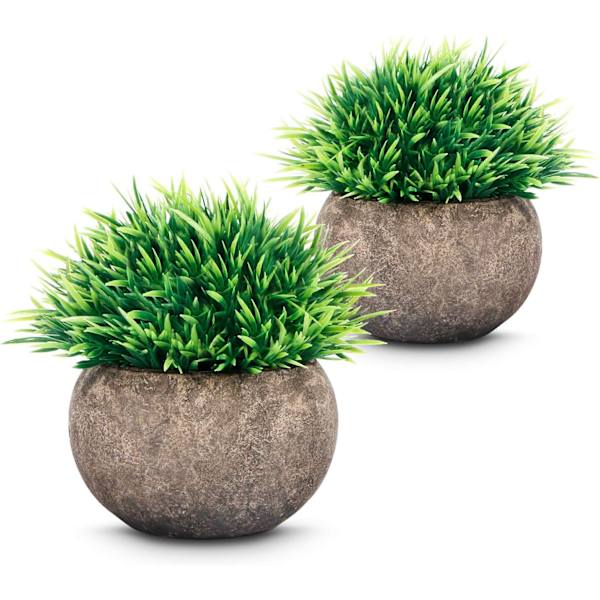 Kunstige planter 2 stk., små kunstige planter i potte, græs af plast, kunstige planter af plast