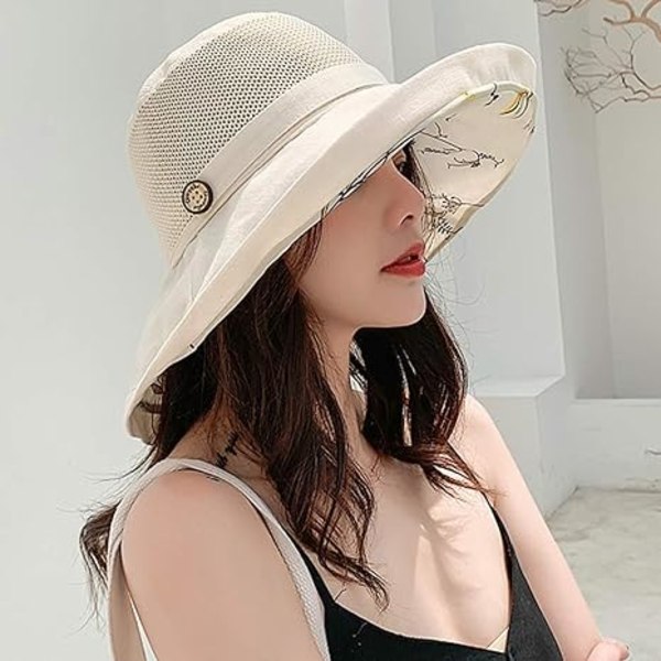 Kvinnors Mesh Solhattar Sommar Strand UV-skydd UPF Packable Bred Brätte Hakrem beige