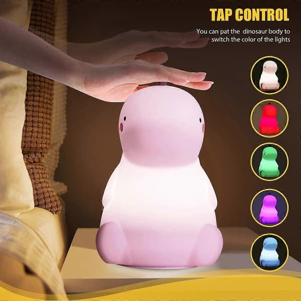 Dinosaur Silicone Natlampe til Børn, Farveskiftende, Pink