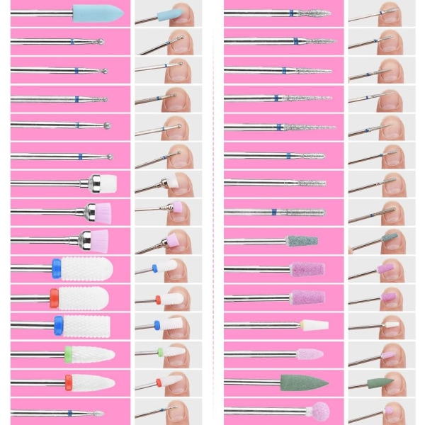 30 stk. Negleboremaskine Bits Sæt Kit med Æske, 3/32'' Keramisk Negleboremaskine Bits Sæt, Diamant Carbide Negleboremaskine Bit til Akryl Gel Negle