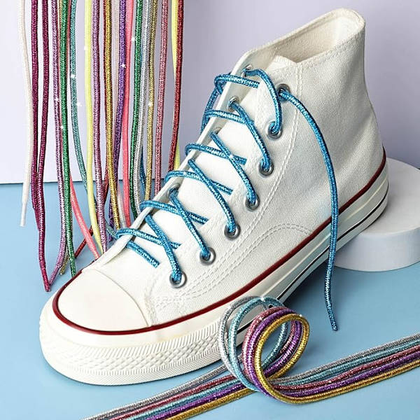 2 par glittrande metalliska glänsande skosnören, runda paljettskosnören för sneakers stövlar Silver
