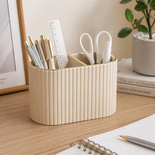 Penholder, læder penholder til skrivebord (beige) Beige