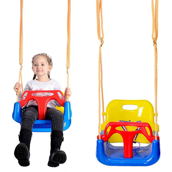 Babysväng, 3 i 1 barnsväng, babysvängsäte med ryggstöd och säkerhetsbälte, 6 månader till 6 år, inomhus- och utomhusgungset (blå 3 i 1)