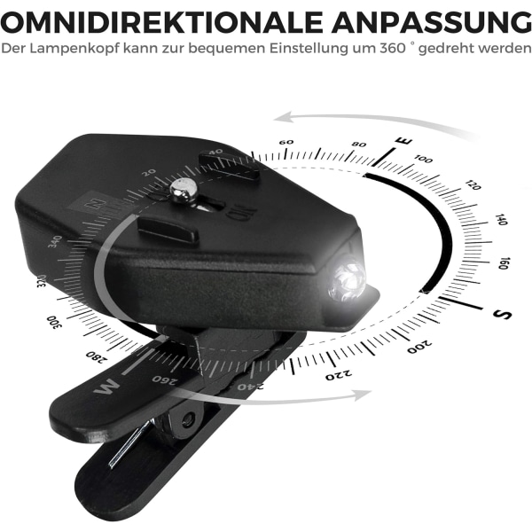 Mini LED-leselampe for briller - LED-klips for briller - Praktisk tilbehør for lesing eller konsentrasjon