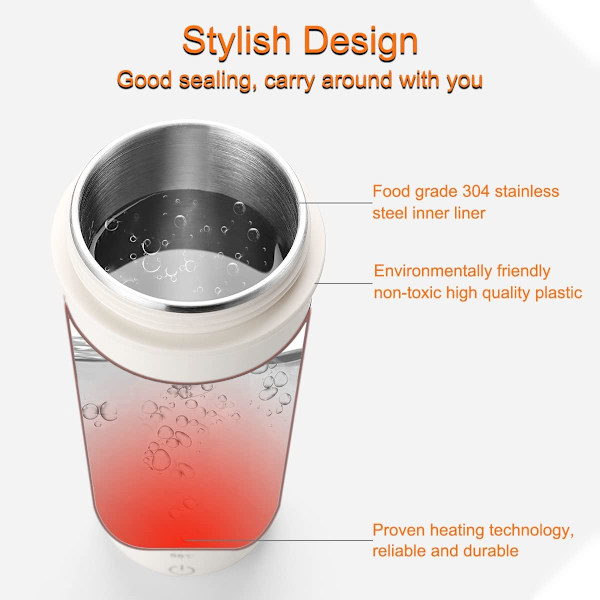 Bärbar elektrisk resemugg, minielektrisk mugg, 55℃/80℃/100℃ valfritt, 300W 350ml