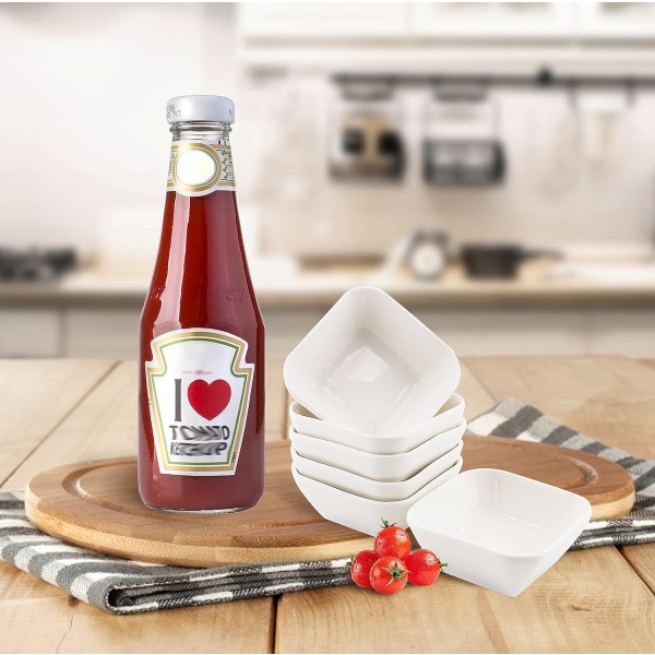 3 ounce 6-pack vit keramisk set, miniskål med sojasås, kan användas till ketchup, sås, vinäger, soja, BBQ och festmiddag