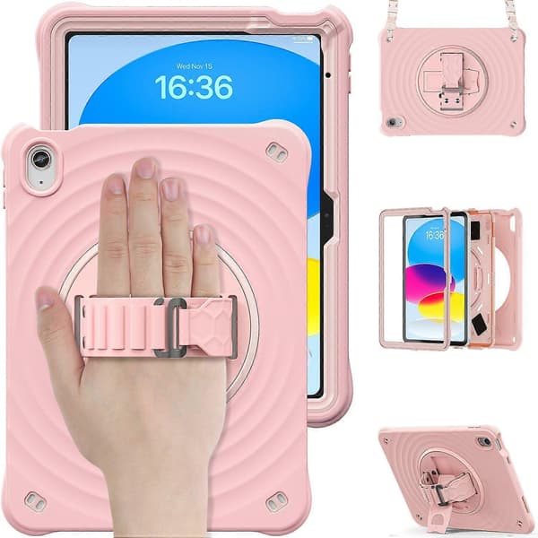 Fodral med Ställ, Handrem och Axelrem för iPad 10.9 (2022) - Rosa