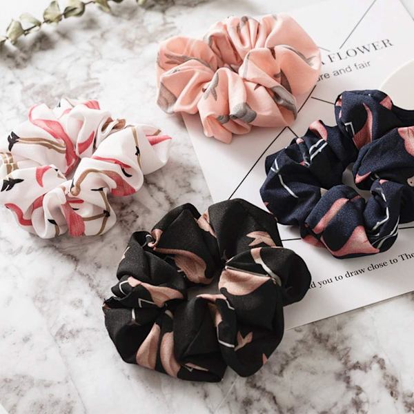 Hårstrikk, 4 jenter elastiske hårbånd, flamingo mønster hårbånd chiffon hestehale spenne