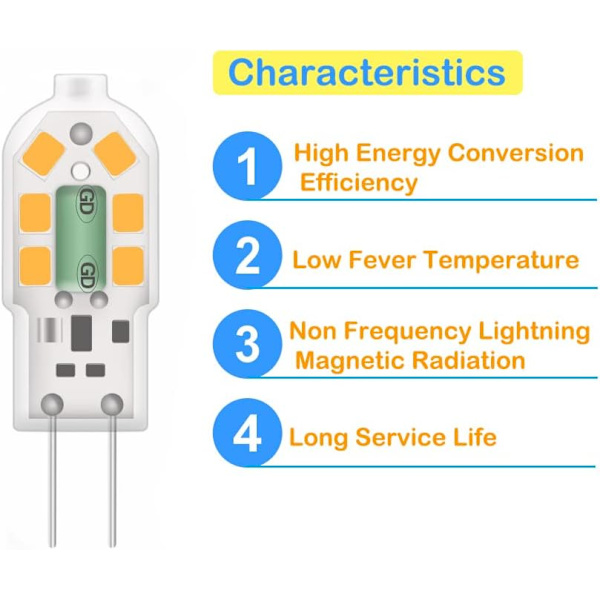 G4 2W LED-lampa, motsvarande 20W halogenlampor, varmvit 3000K, 200 lm, 12x SMD, 12V AC/DC - 10-pack [Energiklass A+]