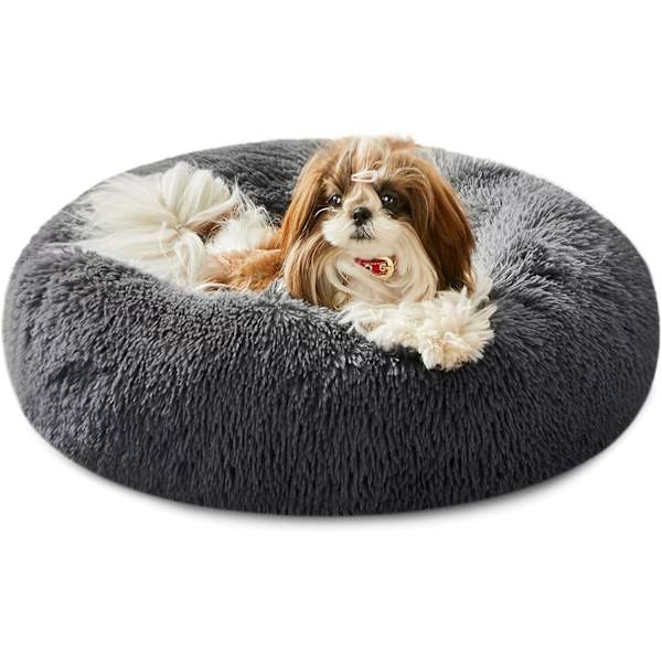 Hundeseng og katteseng, original beroligende hundeseng for små og mellomstore kjæledyr dark grey 27 x 27 Inch
