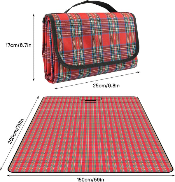 Vanntett piknikteppe, hage utendørs campingteppe, strandpiknikmatte med bærehåndtak, vaskbart multifunksjonelt 150 x 200 cm (rødt) Red