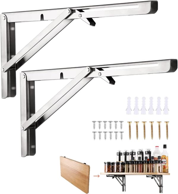 Foldbar konsol 350mm, 2 stk. rustfrit stål foldbar konsol, foldbar rack konsol belastning, kraftig sammenklappelig foldbar