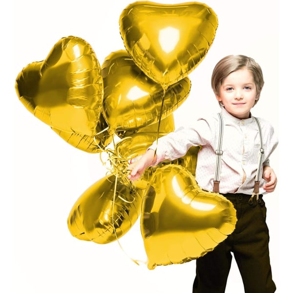 30 st Hjärtfolieballong för födelsedagsbröllopsdusch Alla hjärtans dag (guld)