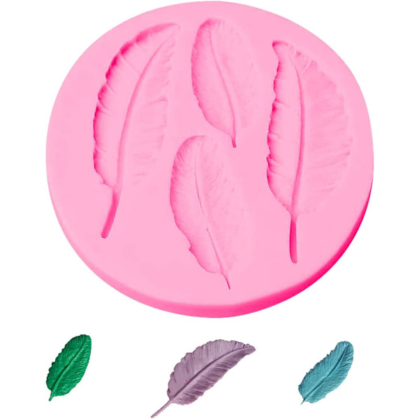 1 Stycke Fjäderform i Silikon DIY Dekorationsverktyg Choklad Baka Kakan Dessert Fjäderformad Matform Födelsedagsfest (4 Fjädrar)