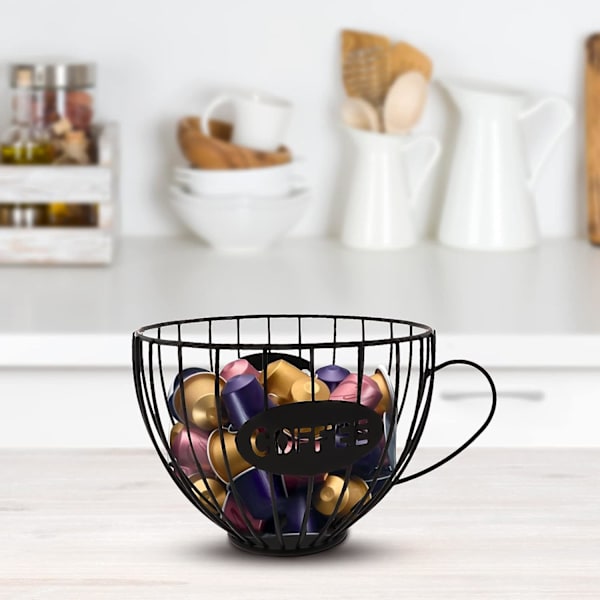 Nordisk stil jern kaffepudeholder, kaffepude opbevaringskop, kaffepude opbevaringskurv til tæller kaffepude opbevaringsholder kaffetilbehør, sort