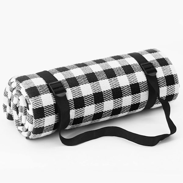 Piknikviltti, piknikmatto, rantapiknikviltti, retkeilyviltti 79''X79'' Vedenpitävä hiekankestävä ulkomatto Black white 79"L x 79"W