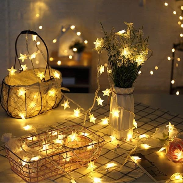 Batteridrevne stjernelys, 5 m, 50 LED, dekorative lys, varmt hvitt