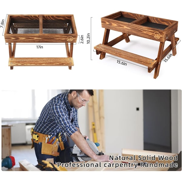 Spildfri kyllinge-bord, håndlavet kyllinge-foderautomat lavet af forkullet træ, stort DIY kyllinge-foderautomat-sæt.