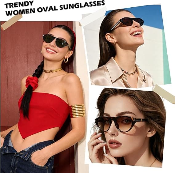Ovale katteøje solbriller til kvinder, trendy små runde solbriller, retro vintage Cateye nuancer, leopardstel - gradient brun linse Leopard Frame - Gradient Brown Lens