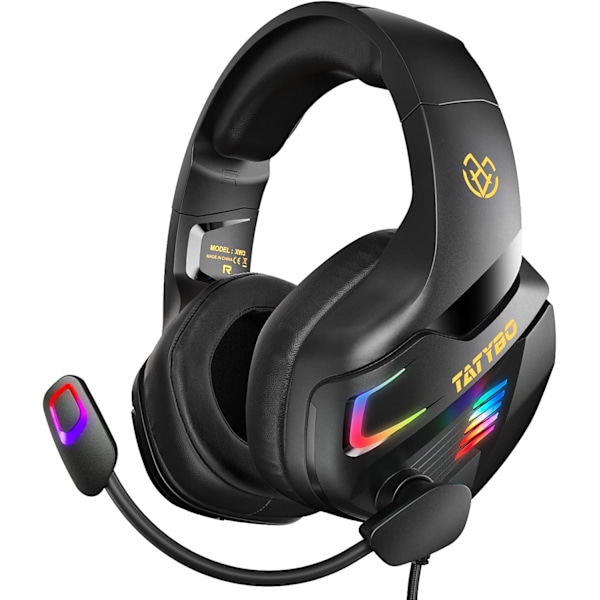 Gaming Headset til PC PS5 PS4 Xbox One, med 50mm Drivere 3D Surround Sound, Støjreducerende Mikrofon, Bløde Memory Ørekopper & 4 Tilstande RGB Lys