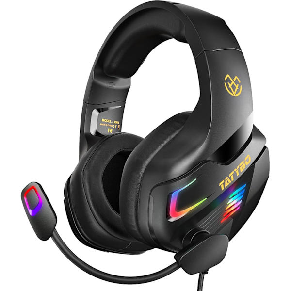 Gamingheadset för PC PS5 PS4 Xbox One, med 50 mm-drivrutiner 3D Surround Sound, brusreducerande mikrofon, mjuka minnesöronmuffar och 4 lägen RGB-ljus