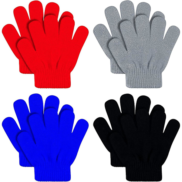 4 par vinterhandskar för barn - Stickade helfingrar varma handskar varma stretchiga stickade handskar för småbarn pojkar och flickor
