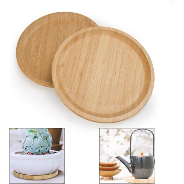 2 st Bamboo-underlägg 20 cm Runda, Bamboo-bricka, Växtunderlägg, Serveringsbricka, Träblomkruka, Underlägg för Koppar, Teset, Vas, Snacks