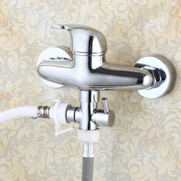 1-delad mässingsduschventil med T-adapter, G1/2\" duscharm 3-vägs avledningsventil, universell 3-vägs, mässing kromplätering, för kök badrum