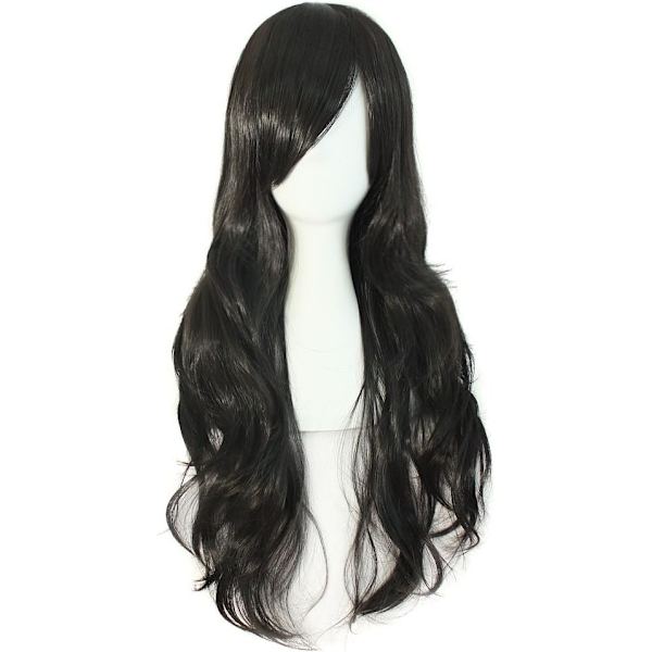 28 tum/70 cm Kvinnor Sido Lugg Lång Lockig Hår Cosplay Peruk för kvinnor flicka Black 28"
