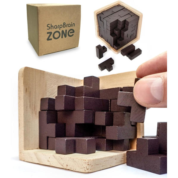 Originella 3D-hjärnpussel i trä för vuxna och barn, Genius Skills Builder T-formade bitar.