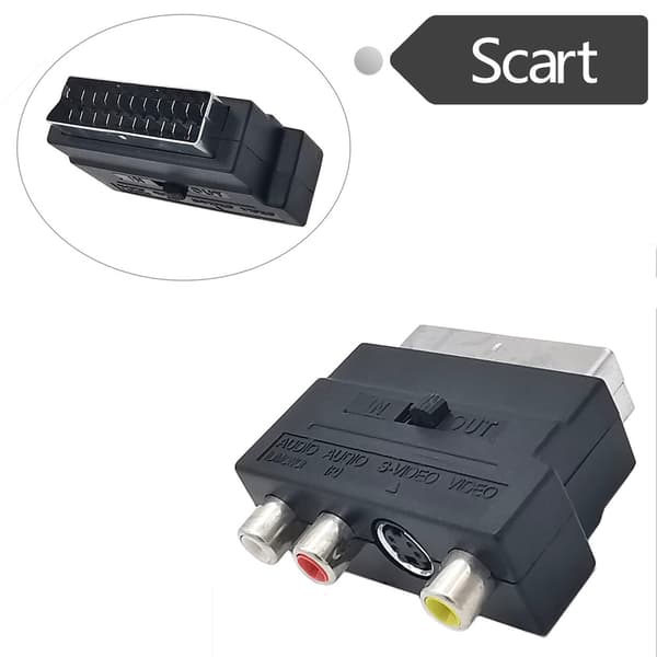 SCART til AV 3RCA konverter med switch, SCART til AV adapter AV 3RCA 21 pin.