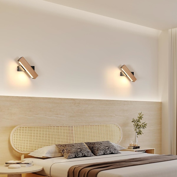 2 Pak Indendørs Vægsconces, 4W 450LM Træ LED Vægslampe, 360° Drejelig Belysning, til Læsesal, 3000K Varmt Hvidt gris