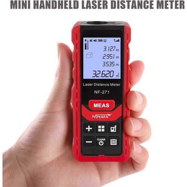 50M/165ft Laser Avståndsmätare, NOYAFA Silent Laser Avståndsmätare, M/in/Ft Unit Switching, Bakgrundsbelyst LCD-skärm