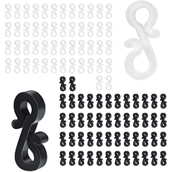 100 stk Sorte og Hvite Plast Mini Rennskjærkroker med S-Formet Klips Utendørs Lyskroker for Bryllup Jul Halloween Hage Hjem Dekorasjon