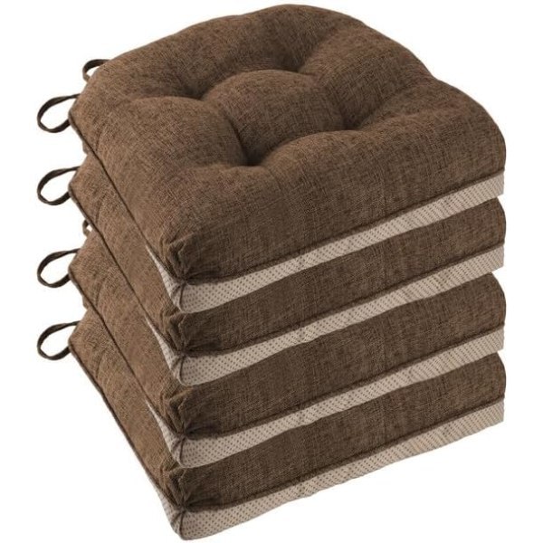 Liukumattomat tuolipehmusteet ruokapöydän tuoleihin, 4 kpl, 46*43*9cm istuintyyny siteillä dark coffee