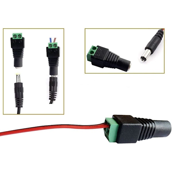 5,5x2,1mm DC hun DC han adapter 12V DC stikforbindelse, til CCTV-kamera LED-strimmel LED-strimmel eller andre DC 5V-24V-enheder (5hun+5han)