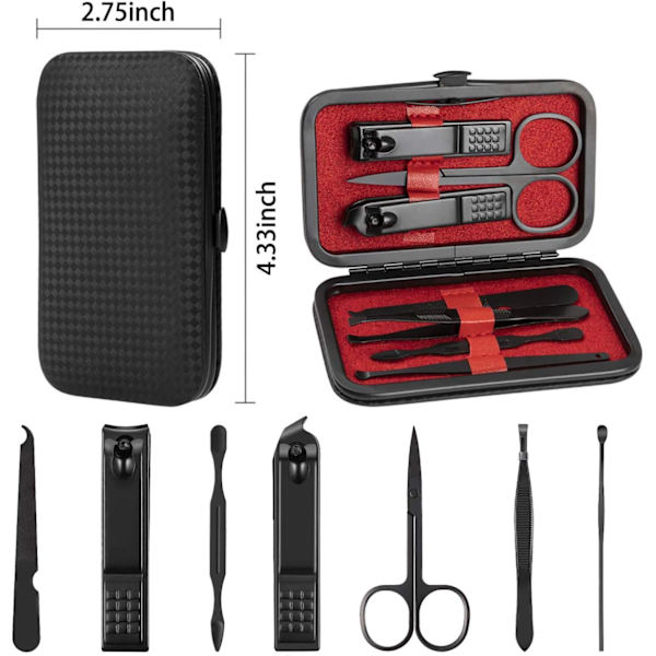 Nagelklippare Manikyrset, 7 i 1 Rostfritt Stål Professionell Pedikyr Kit Nagelsax Manikyrset med Svart PU Läderfodral