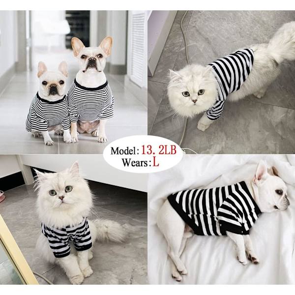 2-pakning hundetrøye kjæledyrklær bomullsstripete klær, pustende myke skjorter for små mellomstore store hunder Black*1 & Red*1 Large