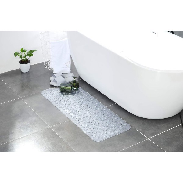 Badekar måtte 30% Ekstra Lang Bruse måtte Anti-Skridsikker Bade måtte med 200 Sug kopper, 16 x 40 tommer Transparent Clear 16 x 40 in