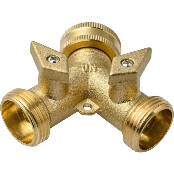 2-veis messingkran - Y-ventil slangefordeler hagekran kobling manifold 3/4\" messing slangekoblinger