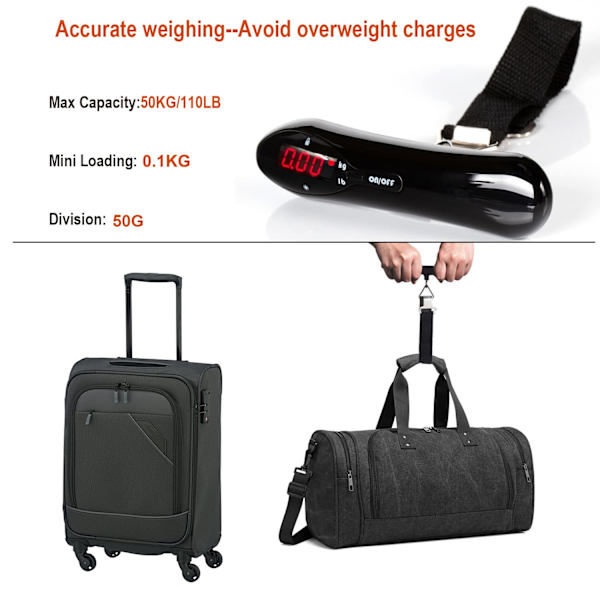 Bærbar digital bagasjevekt med LED-bakgrunnsbelysning 110 lb/ 50 kg tarafunksjon for reisebagasje svart