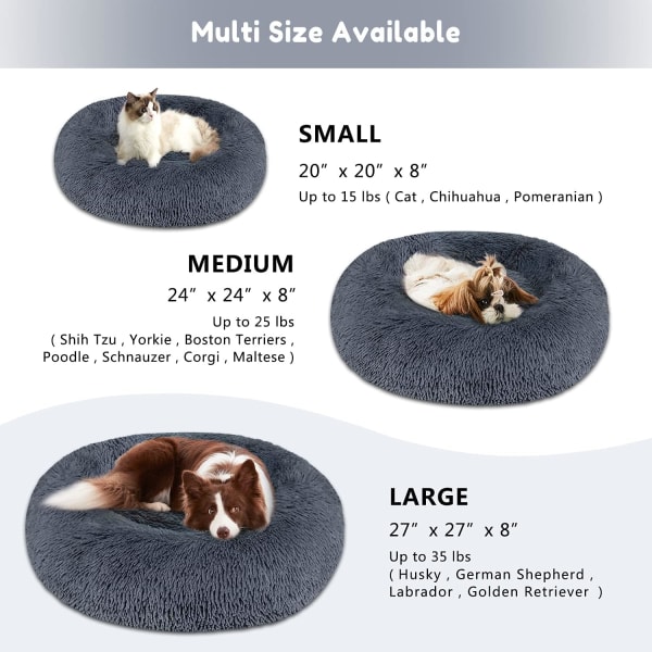 Hundeseng og katteseng, original beroligende hundeseng for små og mellomstore kjæledyr dark grey 27 x 27 Inch