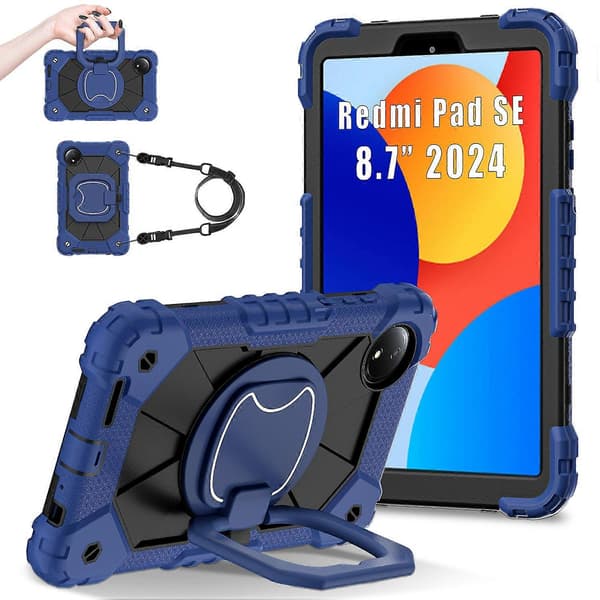 Til Xiaomi Redmi Pad SE 4G 8,7 tommer Etui Silikone+PC Støtteben Tablet Cover - Marineblå/Sort