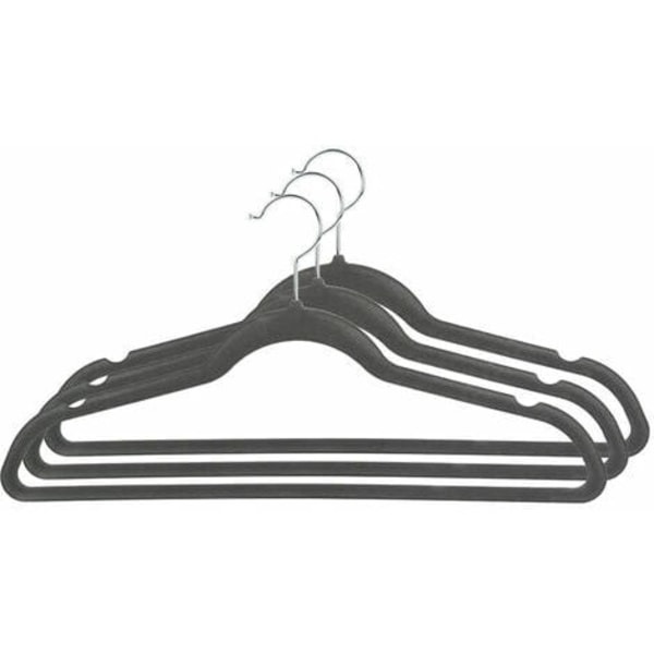 Fløyels kleshengere, sett med 50, 360° svingbar krok, sklisikker, for dresser, skjorter, kjoler, slips, grå