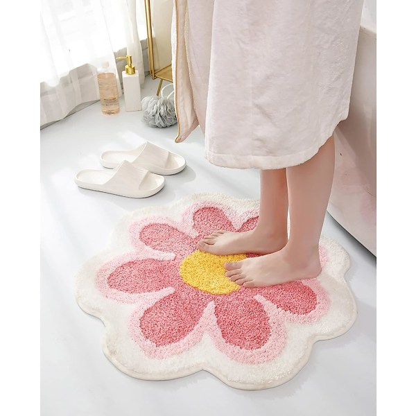 Blommig matta i plysch  Söt blommig badrumsmatta Mjuk mikrofiber rund blommig golvmatta Vattenabsorption